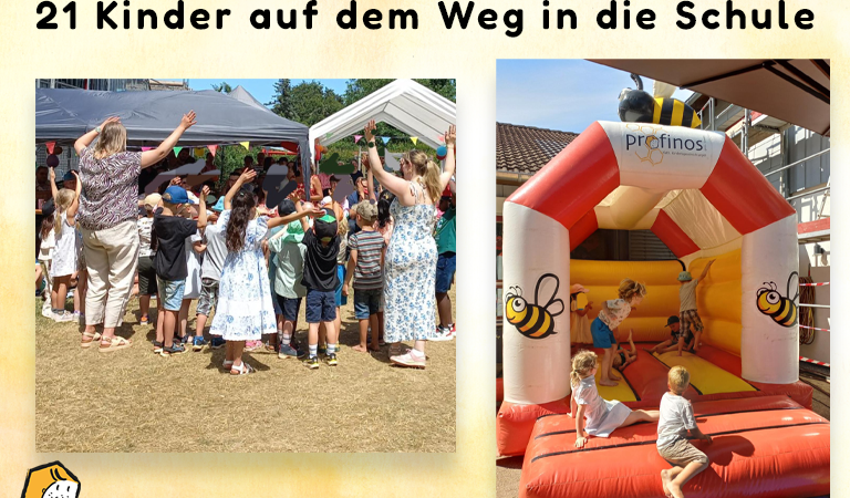 21 Kinder auf dem Weg in die Schule